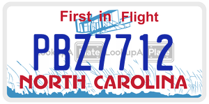 PBZ7712 license plate in North Carolina