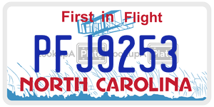 PFJ9253  license plate in NC