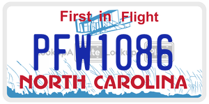PFW1086 license plate in North Carolina