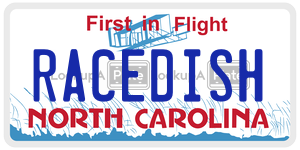 RACEDISH license plate in North Carolina