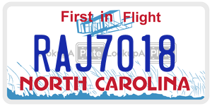 RAJ7018  license plate in NC