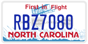RBZ7080 license plate in North Carolina