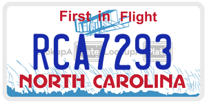 RCA7293  license plate in NC