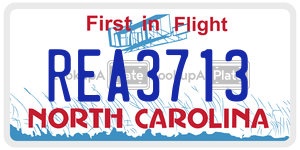REA3713 license plate in North Carolina