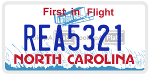 REA5321 license plate in North Carolina