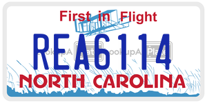 REA6114 license plate in North Carolina