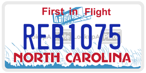 REB1075 license plate in North Carolina