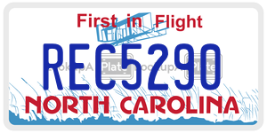 REC5290 license plate in North Carolina