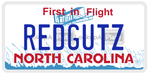 REDGUTZ license plate in North Carolina