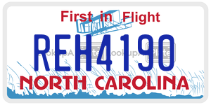 REH4190  license plate in NC