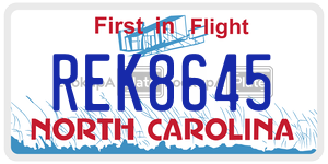 REK8645 license plate in North Carolina