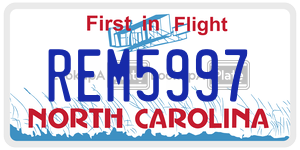 REM5997  license plate in NC