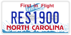 RES1900 license plate in North Carolina