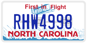 RHW4998  license plate in NC