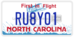 RU8Y01 license plate in North Carolina