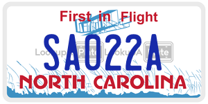 SA022A license plate in North Carolina