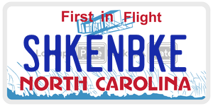 SHKENBKE license plate in North Carolina