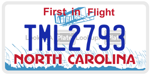 TML2793 license plate in North Carolina