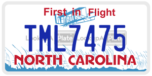 TML7475 license plate in North Carolina