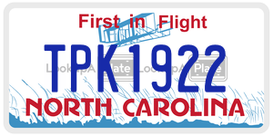 TPK1922 license plate in North Carolina