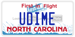 UDIME  license plate in NC