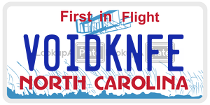 V0IDKNFE license plate in North Carolina
