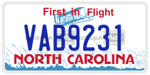 VAB9231 license plate in North Carolina