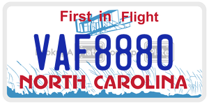 VAF8880 license plate in North Carolina