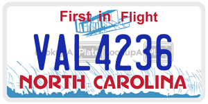 VAL4236 license plate in North Carolina