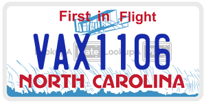 VAX1106  license plate in NC