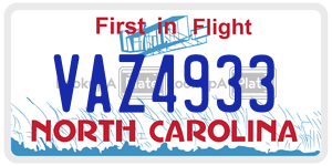 VAZ4933 license plate in North Carolina