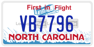 VB7796  license plate in NC