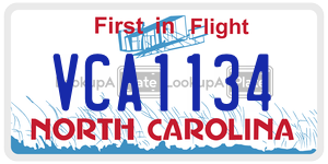 VCA1134 license plate in North Carolina