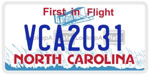 VCA2031 license plate in North Carolina