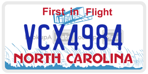 VCX4984 license plate in North Carolina