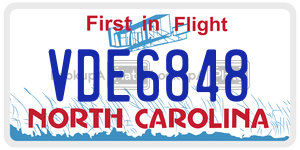 VDE6848 license plate in North Carolina