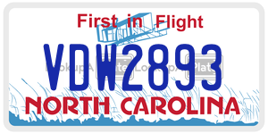 VDW2893 license plate in North Carolina