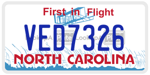 VED7326 license plate in North Carolina