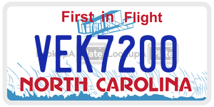 VEK7200 license plate in North Carolina