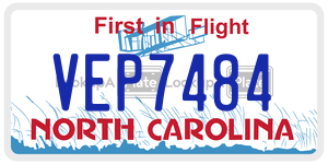 VEP7484 license plate in North Carolina