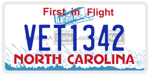 VET1342 license plate in North Carolina