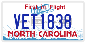 VET1838 license plate in North Carolina