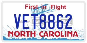 VET8862 license plate in North Carolina