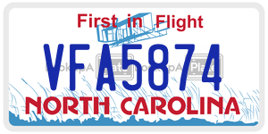 VFA5874 license plate in North Carolina