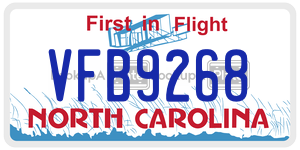 VFB9268 license plate in North Carolina