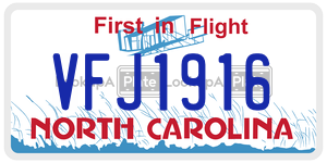 VFJ1916 license plate in North Carolina