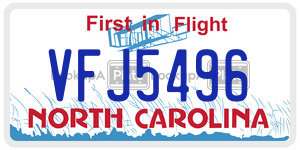 VFJ5496  license plate in NC