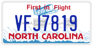 VFJ7819 license plate in North Carolina