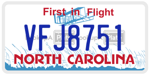 VFJ8751  license plate in NC