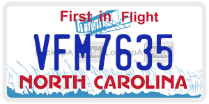 VFM7635  license plate in NC